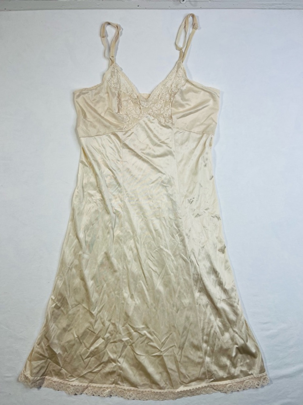 Vintage Sears Women’s 36 Off White Cream Lace Lingerie Night Gown Slip Dress